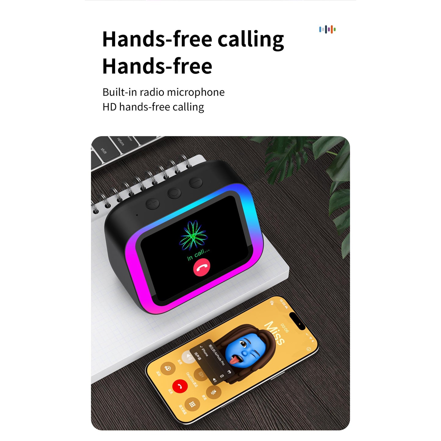 AI multi-functional smart Bluetooth Speaker HD screen AI voice assistant alarm clock call play music magic lights smart Bluetooth speaker