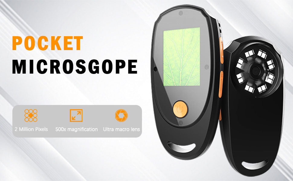 Handheld Portable Digital Microscope HD 2 megapixels Magnifying Glass 2.0 Inch Screen 500X Magnification For Reading, Plant Observation Coin Jewelry Identification Etc.