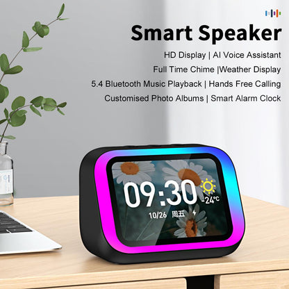 AI multi-functional smart Bluetooth Speaker HD screen AI voice assistant alarm clock call play music magic lights smart Bluetooth speaker