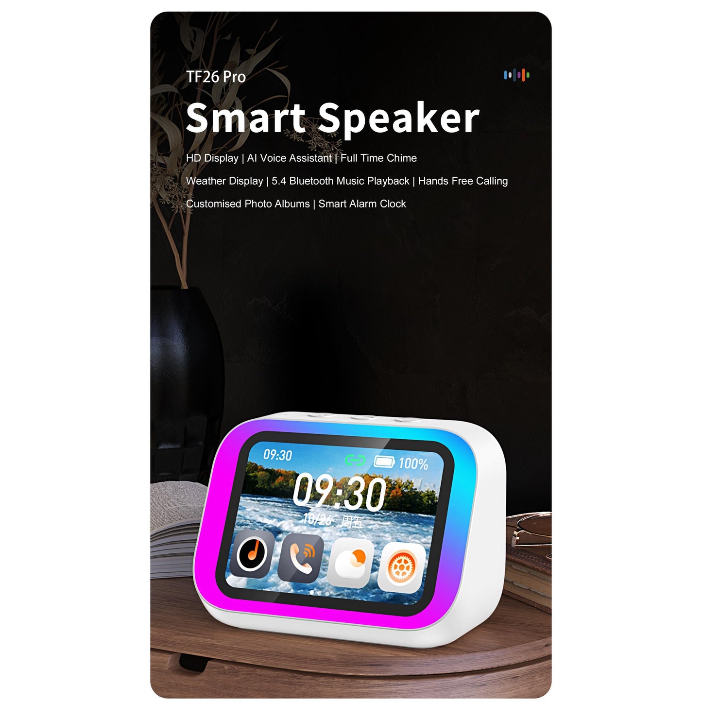 AI multi-functional smart Bluetooth Speaker HD screen AI voice assistant alarm clock call play music magic lights smart Bluetooth speaker
