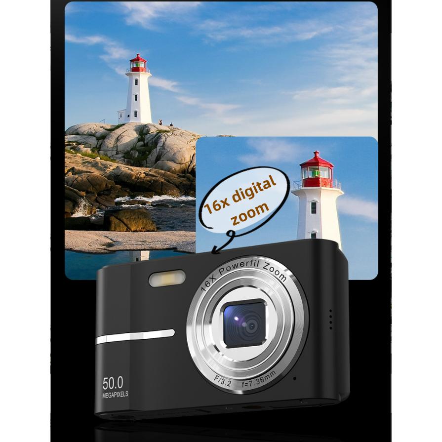 HD 50MP Digital Camera 1080P Student Pocket Camera Support AF Autofocus 16X Zoom 2.4 Inch Retro Portable Compact Small Video Cam.[Free 32GB memory card]